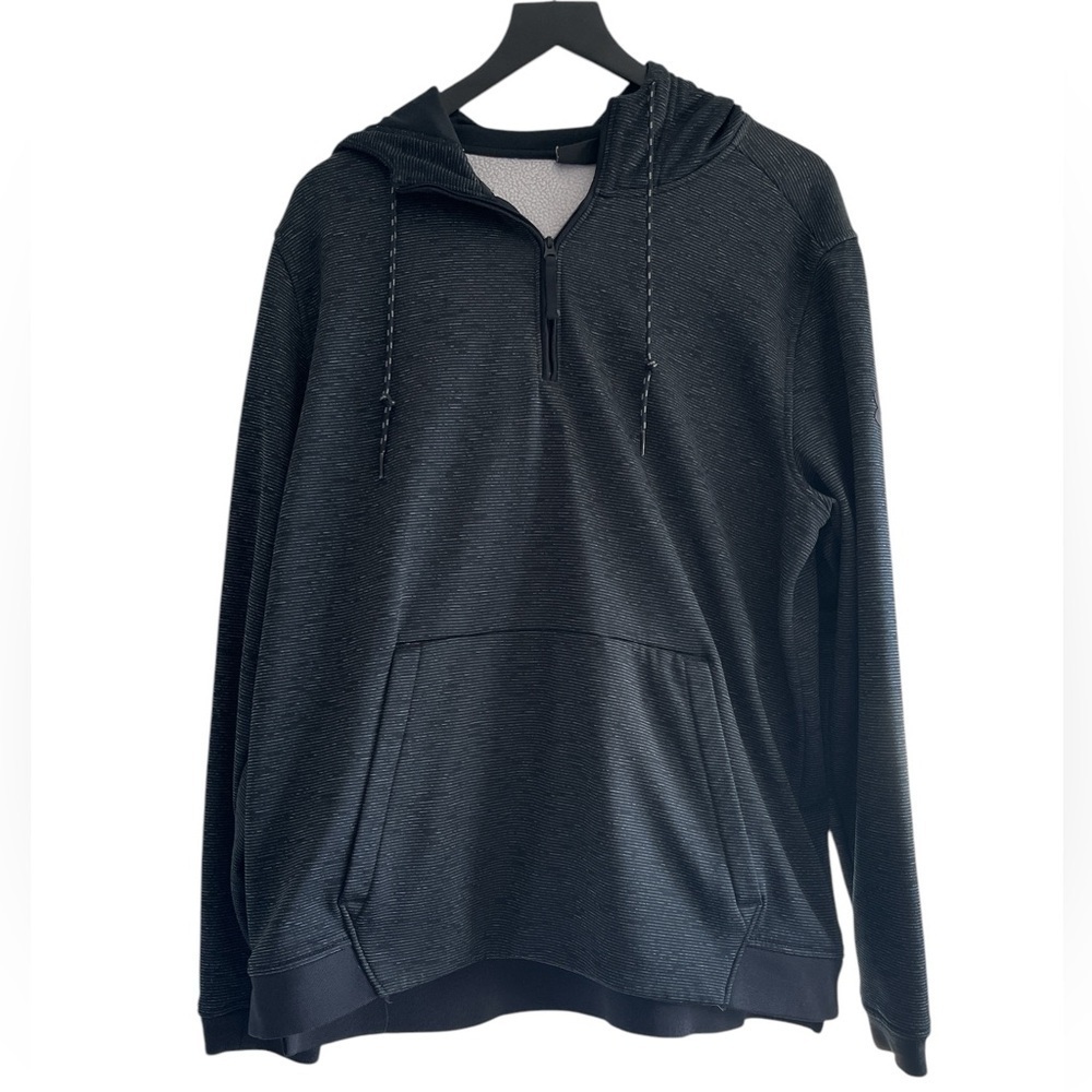 Men’s Under Armour Hooded 1/4 Zip Fleece Black Pinstripe Size Large